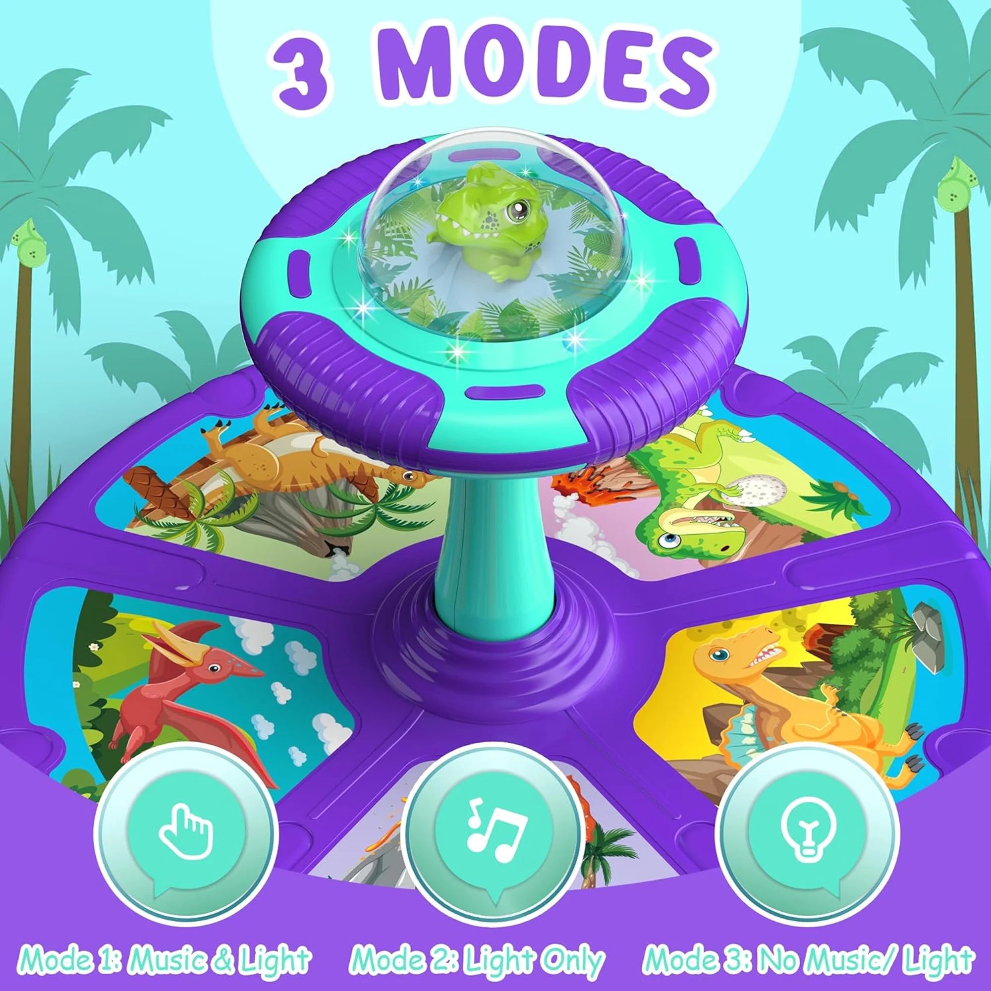 Dinosaur Sit and Spin Toys for 1 2 3 4 Year Kids, 360° Sit Spinner Activity Toy with Light Music Toddler Toy for Boys Girls Ages over 18 Months
