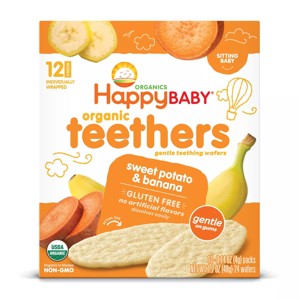 Happy Baby Organic Teethers Sweet Potato & Banana Gentle Teething Wafers Baby Snacks - 12Ct/1.68Oz