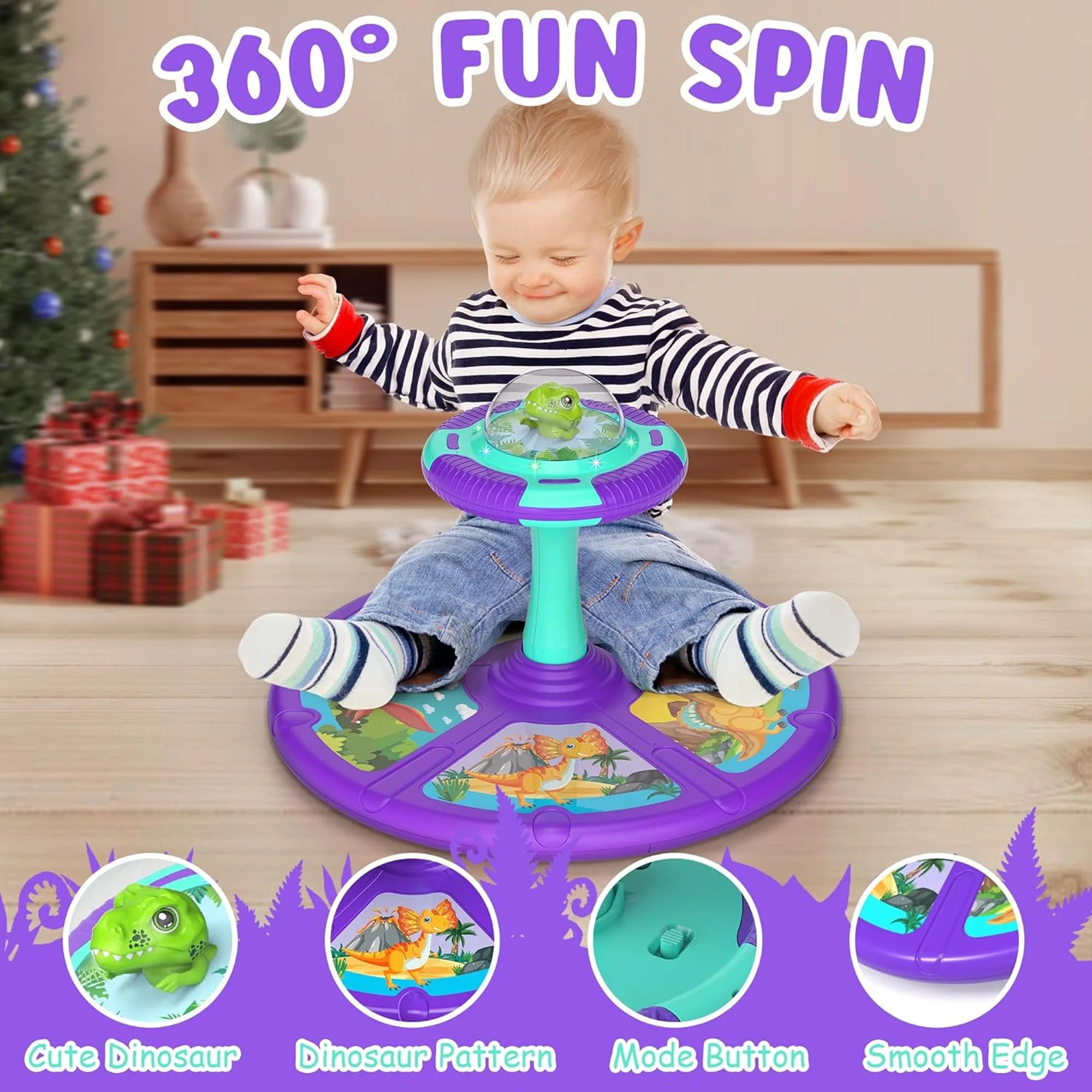 Dinosaur Sit and Spin Toys for 1 2 3 4 Year Kids, 360° Sit Spinner Activity Toy with Light Music Toddler Toy for Boys Girls Ages over 18 Months